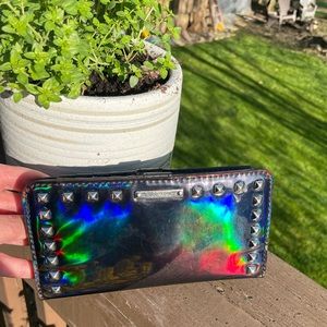 Rebecca Minkoff blue iridescent hologram wallet